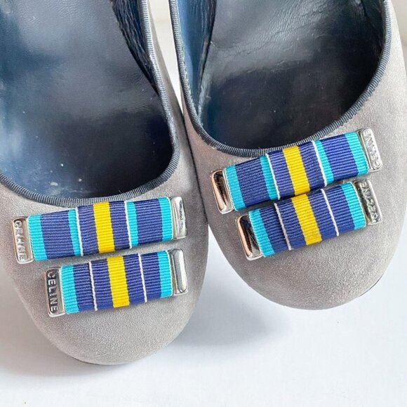 Celine Grey Suede Web Stripe Detail Round Toe High Heels 38  Italy - Picture 13 of 13